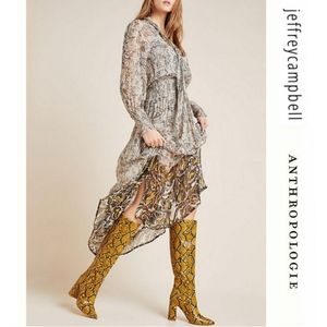 Anthropologie Mustard Snakeskin Heeled Boots